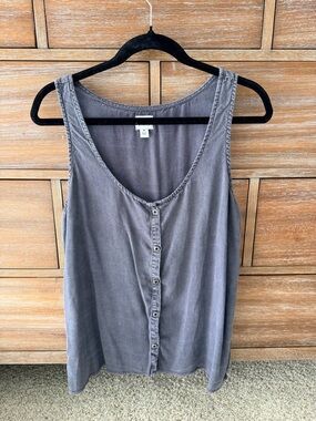 Washed Gray Button-Front Women's Tank Top